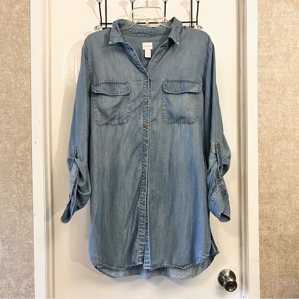Chico's Blue Denim Button-Down Shirt